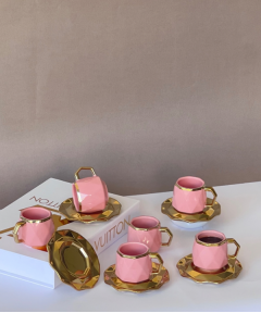 Anella 6 Person Coffee Cup Set White and Gold Color Anella 6 Person Coffee Cup Set White and Gold Color